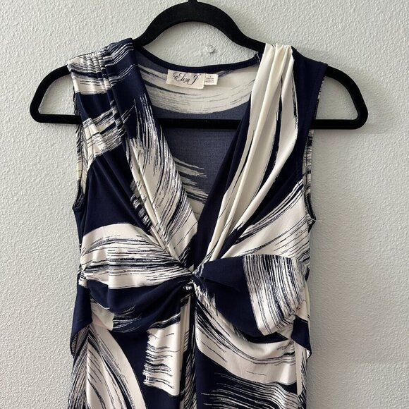 Eliza J Knot Front Maxi Dress Jersey Stretch Navy White Women's 2 Sleeveless - Picture 6 of 6